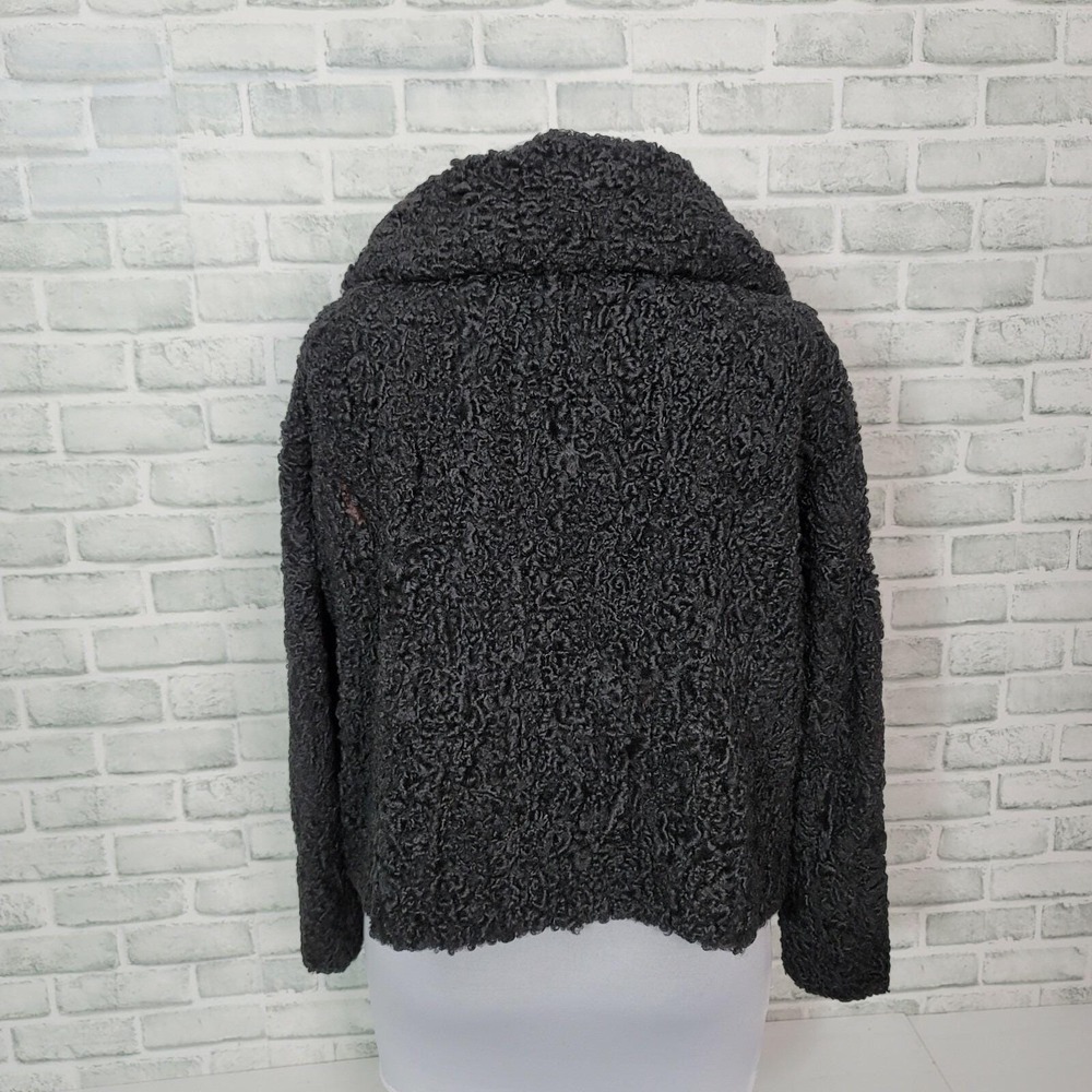 Vintage 50s Sistoveris of Greece Black Persian Lamb Fur Jacket Boxy Short Coat - Picture 6 of 12